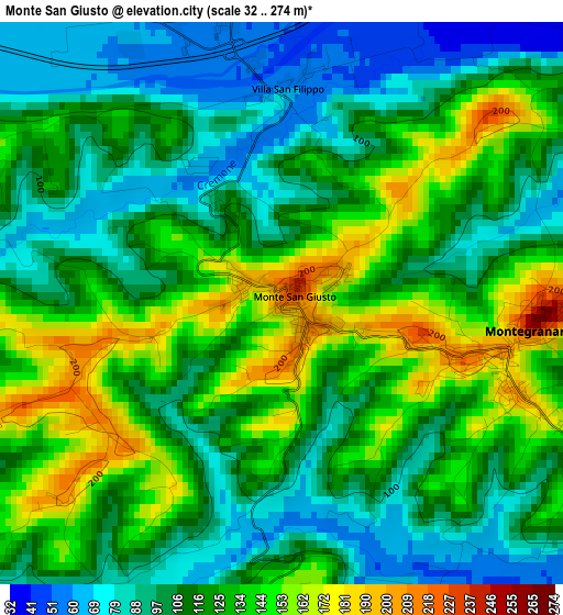 Monte San Giusto elevation map