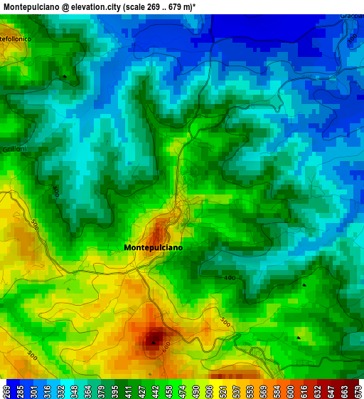 Montepulciano elevation map