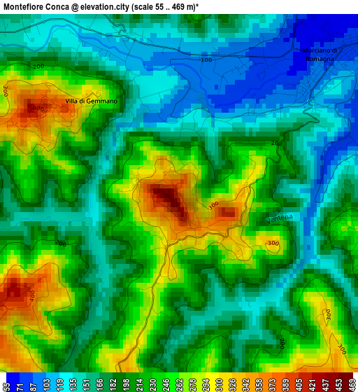 Montefiore Conca elevation map