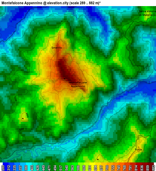 Montefalcone Appennino elevation map