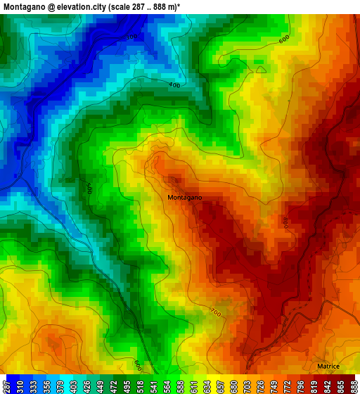 Montagano elevation map