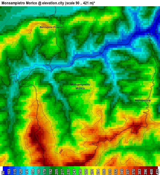 Monsampietro Morico elevation map