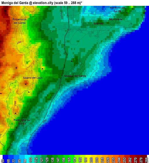 Moniga del Garda elevation map