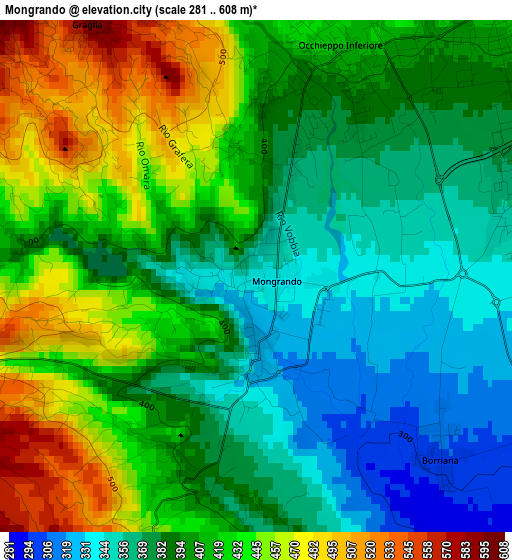 Mongrando elevation map