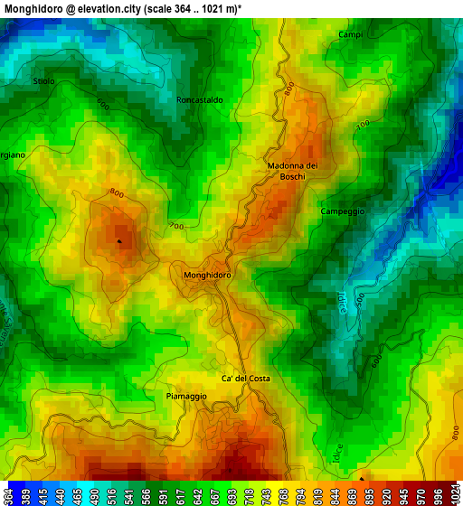 Monghidoro elevation map