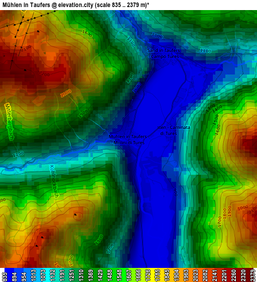 Mühlen in Taufers elevation map