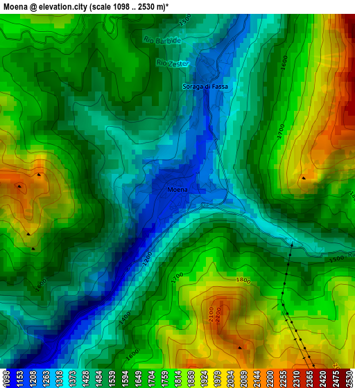 Moena elevation map