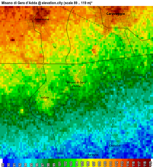 Misano di Gera d'Adda elevation map