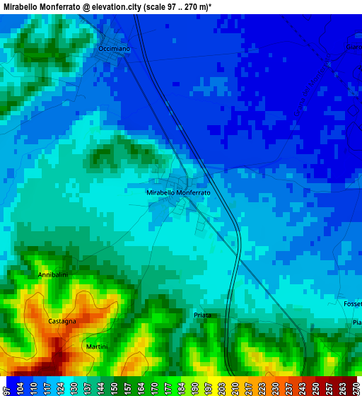 Mirabello Monferrato elevation map
