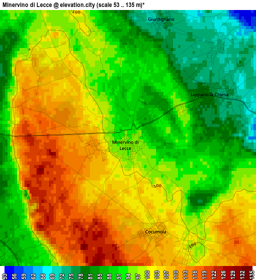 Minervino di Lecce elevation map