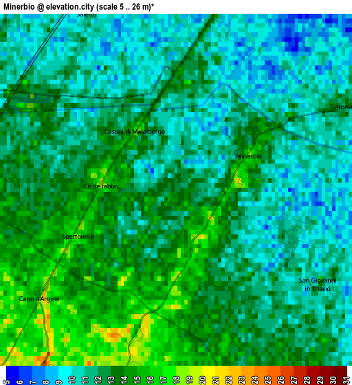 Minerbio elevation map