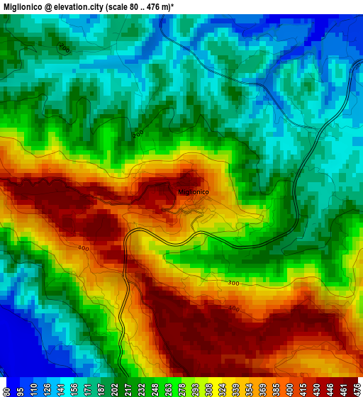 Miglionico elevation map