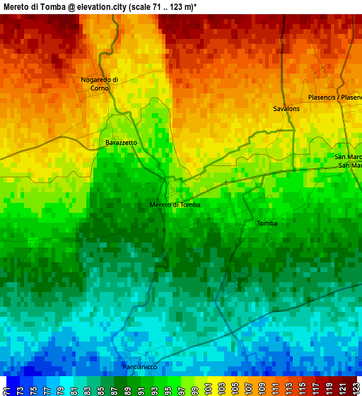 Mereto di Tomba elevation map