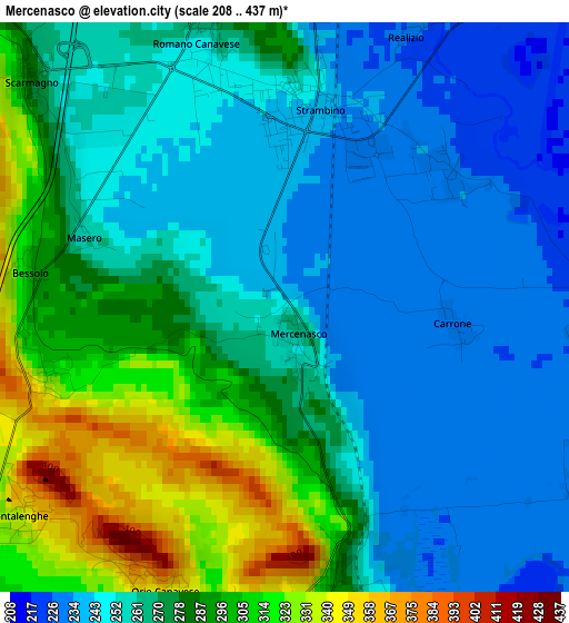 Mercenasco elevation map