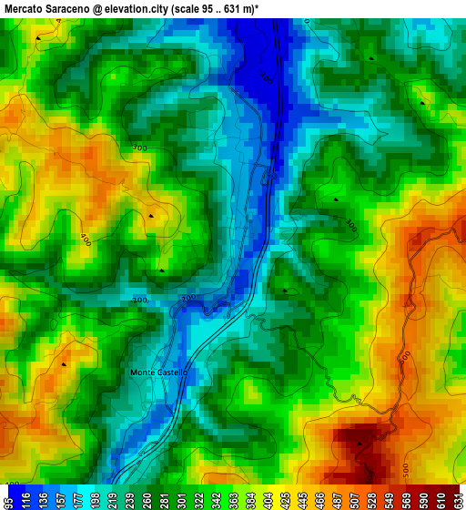 Mercato Saraceno elevation map