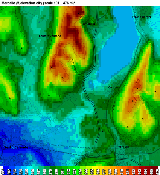 Mercallo elevation map