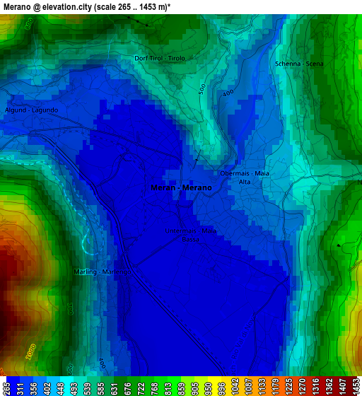 Merano elevation map