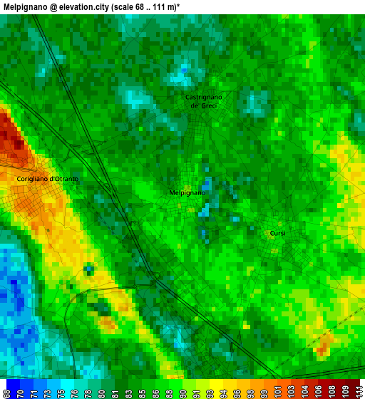 Melpignano elevation map