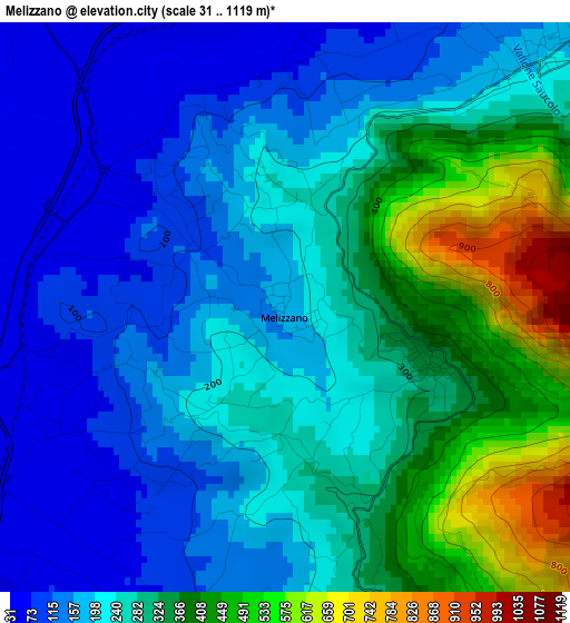 Melizzano elevation map