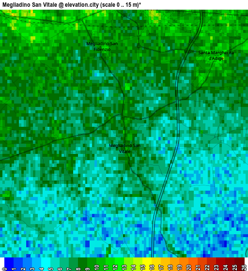 Megliadino San Vitale elevation map