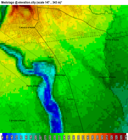 Medolago elevation map