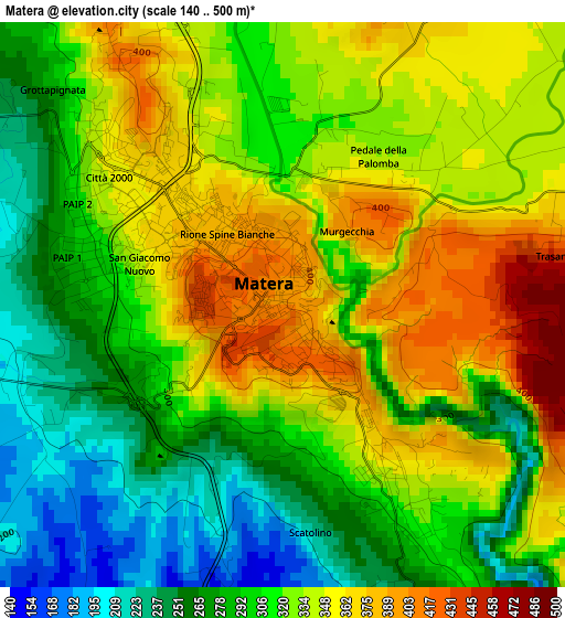Matera elevation map