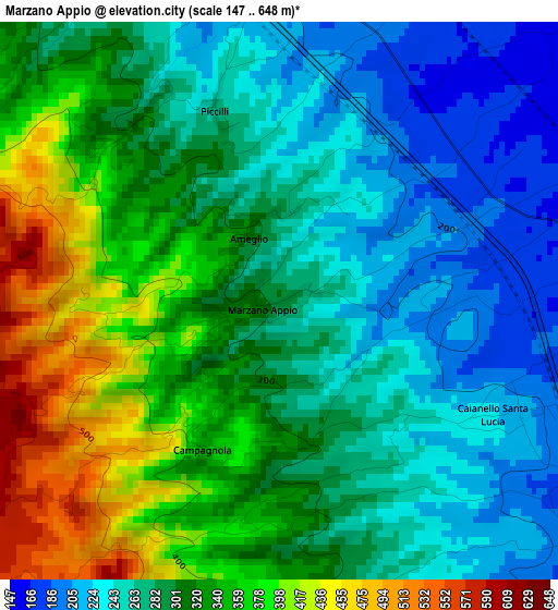 Marzano Appio elevation map