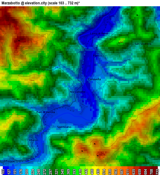 Marzabotto elevation map