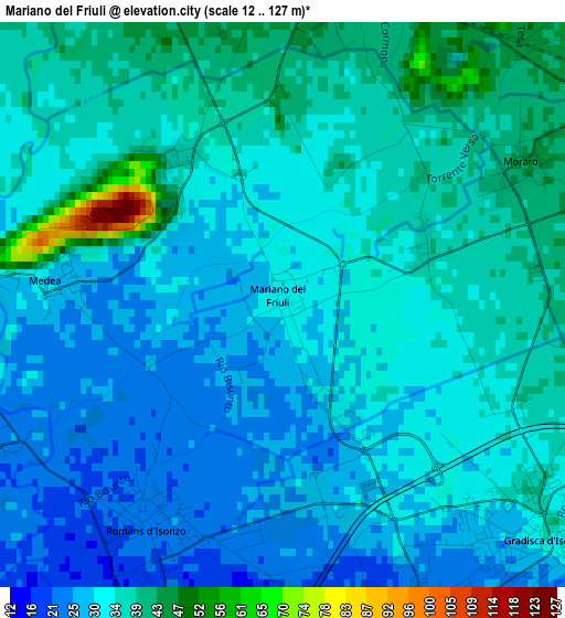Mariano del Friuli elevation map