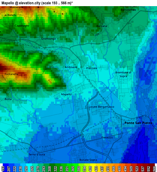 Mapello elevation map