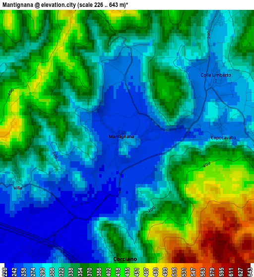 Mantignana elevation map