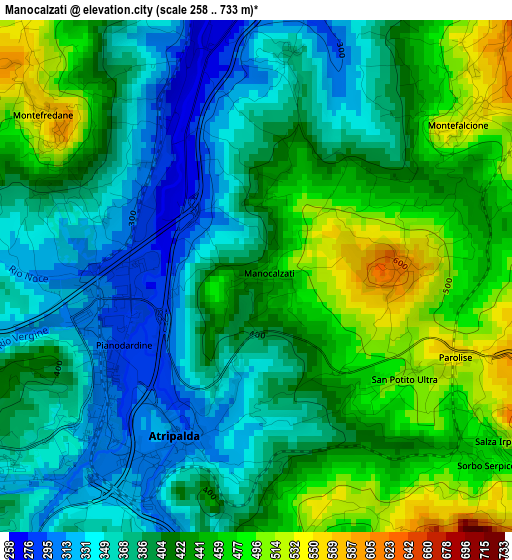 Manocalzati elevation map