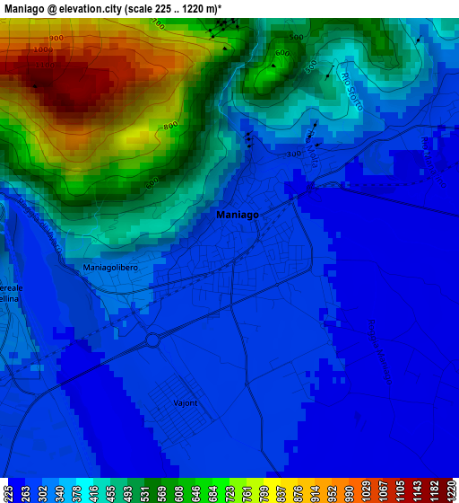 Maniago elevation map