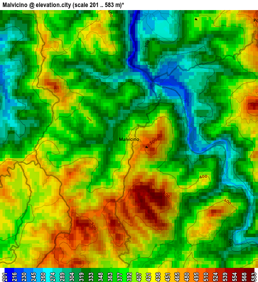 Malvicino elevation map