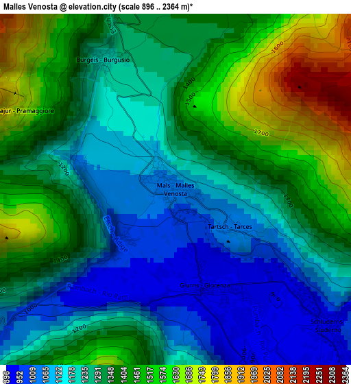 Malles Venosta elevation map