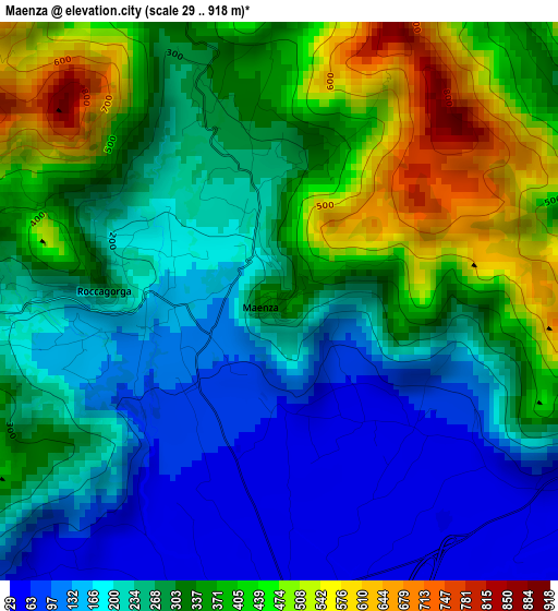 Maenza elevation map