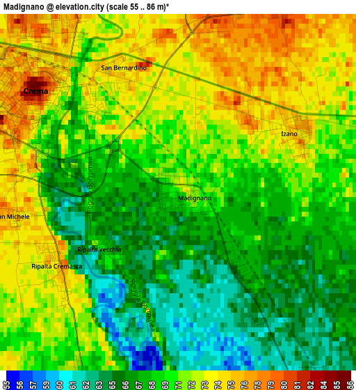 Madignano elevation map