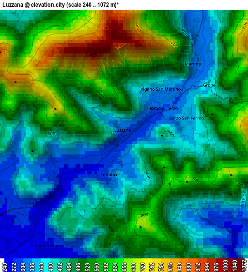 Luzzana elevation map