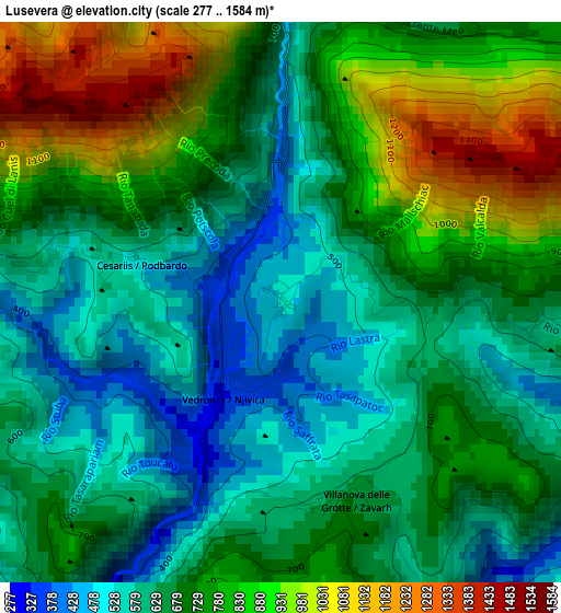 Lusevera elevation map