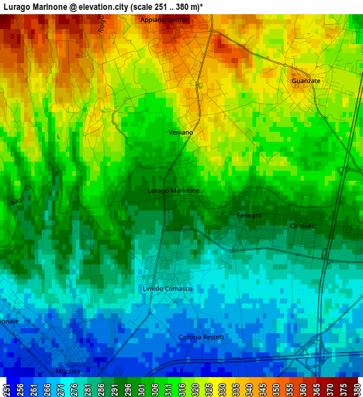 Lurago Marinone elevation map