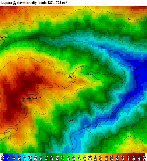 Lupara elevation map