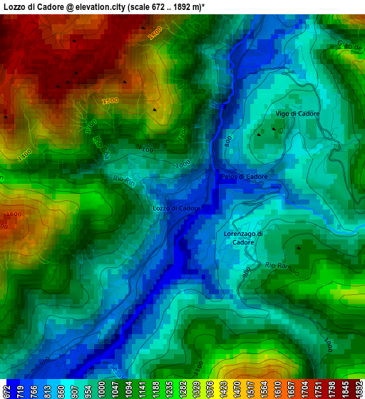 Lozzo di Cadore elevation map