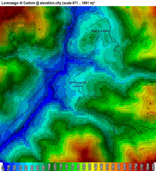 Lorenzago di Cadore elevation map