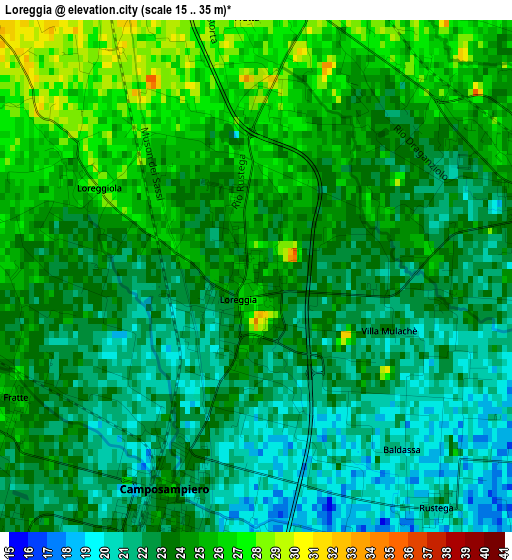 Loreggia elevation map