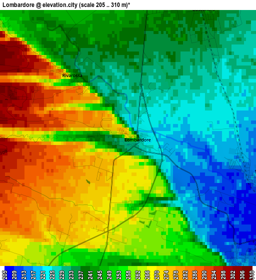 Lombardore elevation map