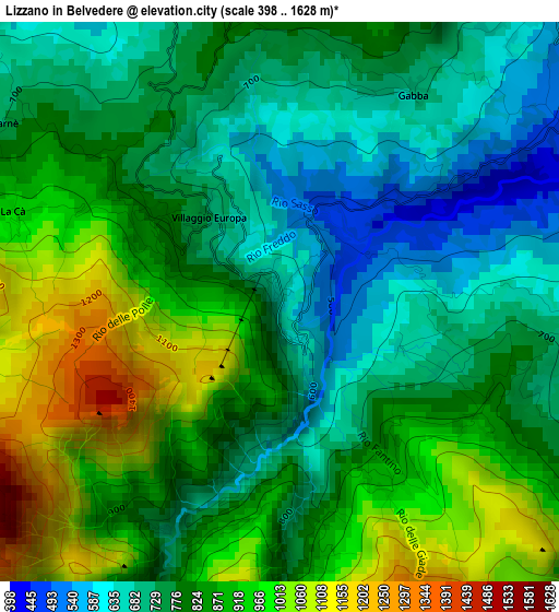 Lizzano in Belvedere elevation map