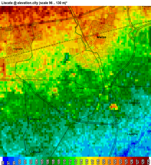 Liscate elevation map