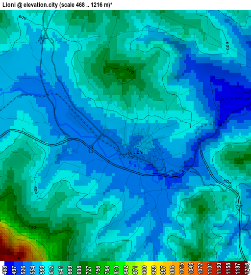 Lioni elevation map