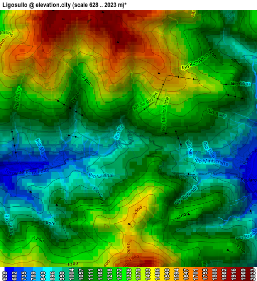 Ligosullo elevation map