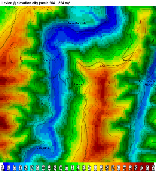 Levice elevation map